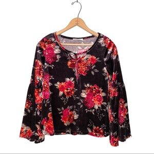 Current + Project | Floral Velvet Bell Sleeve Top